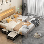 Bamboo Under Bed Storage Containers with Wheels, 2 Pack Under the Bed Shoe Storage Bins, Wood Rolling Underbed Drawers Organi