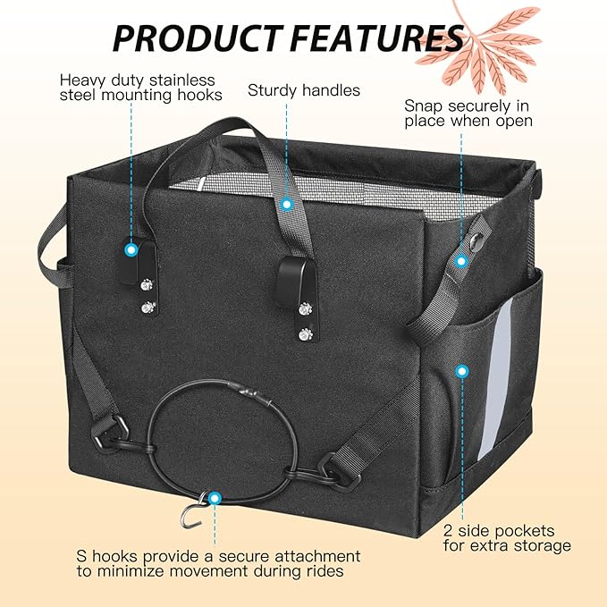 RAYMACE 2Pack Bike Grocery Panniers for Bicycles and Ebikes,Bike Rack Bags with Reflective Spots and Side Pockets,Folding Bike Basket Fits for Most Rear Racks (Black)