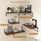Deep Floating Shelves Wall Mounted, 12"x12" Walnut Wall Shelves with Brackets Set of 2 for Bedroom, Living Room, Bathroom, Ki