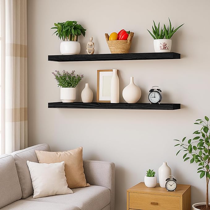 BGMG Wood Floating Shelves 36 inch Long,Wide Rustic Wooden Wall Shelves for Bathroom Living Room Bedroom Kitchen Farmhouse Se