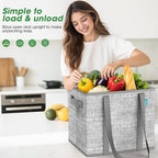Fab totes Reusable Grocery Bags, Large Foldable Shopping Tote Bags with Reinforced Handles & Hard Bottom,2 Pack, Grey