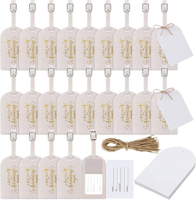 Amylove Bulk Luggage Tags Wedding Favors Adventure Begins Luggage Tags for Guests Travel Tag for Suitcase Bridal Gift 24 Pack