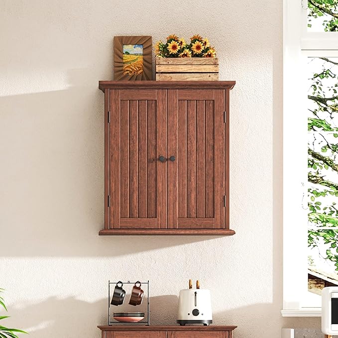 ChooChoo Bathroom Wall Cabinet, Over The Toilet Space Saver Storage Cabinet, Farmhouse Medicine Cabinet with 2 Doors and Adju