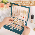Jewelry Organizer Box Leather Jewelry Box for Girls Womens Earring Organizer with Lock Double Layers Jewelry Case Removable T