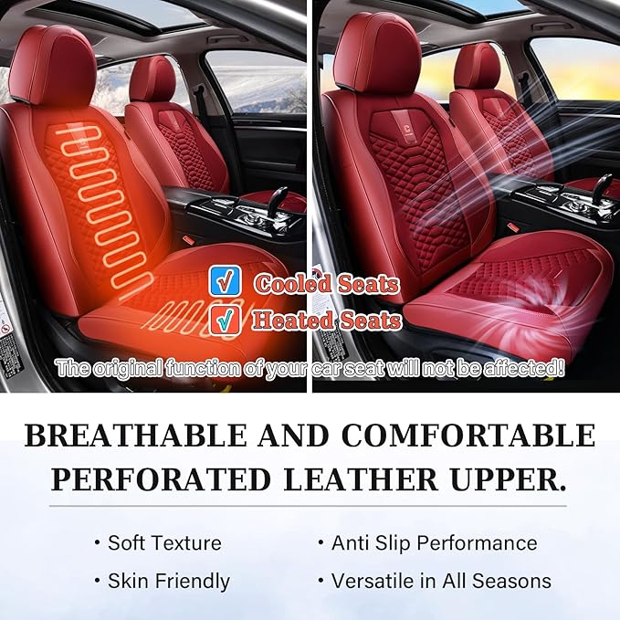 Coverado Car Seat Covers Full Set, Red Seat Covers for Cars 5 Seats, Breathable Fabric& Faux Leather Car Seat Cushions, Front