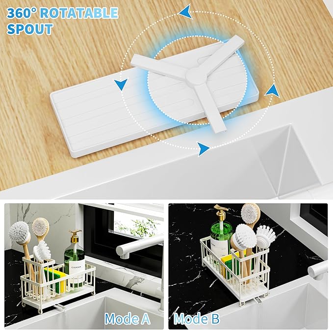 Cisily Sponge Holder for Kitchen Sink, Sink Caddy Organizer with High Brush Holder, Kitchen Countertop Organizers and Storage