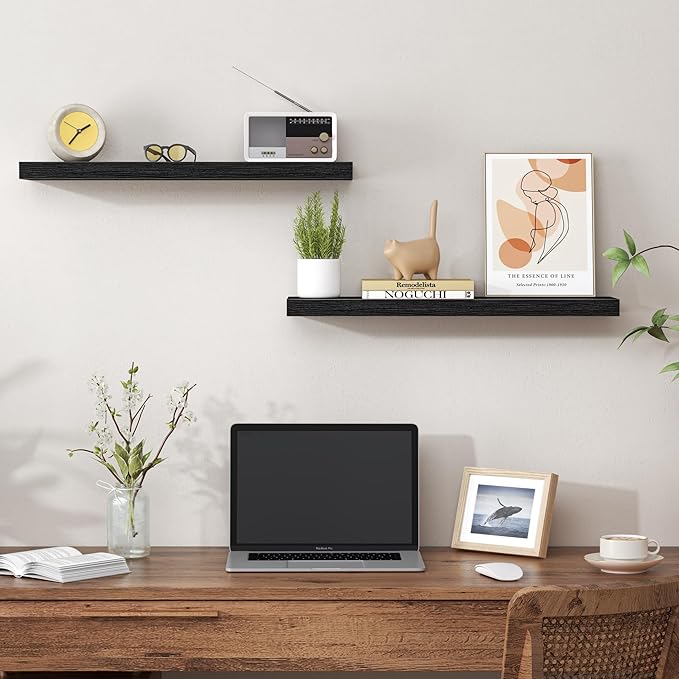 Heimlove 24 Inch Floating Shelves for Wall,Mounted Storage Wood Shelves with Invisible Brackets Hanging Shelf for Bedroom,Liv