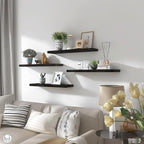 PHPH 24 Inch Wood Floating Shelves for Wall, Wooden Wall Shelves for Bedroom, Set of 6 Black