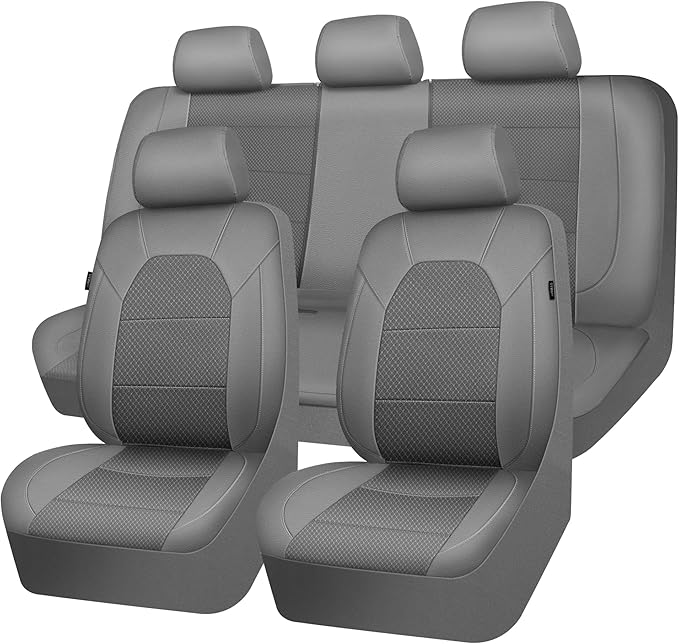CAR PASS Leather Car Seat Covers Breathable Seat Cover Full Sets Airbag Compatible for Most Cars, SUVs, Trucks, and Vans (Ful