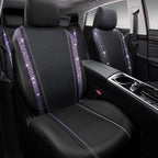 CAR PASS Bling Diamond Car Seat Covers Full Set,Shining Rhinestone Waterproof Faux Leather,Rear with Zipper,Universal Fit Automotive Glitter Crystal Sparkle Strips for Women,Violet Purple Rhinestone