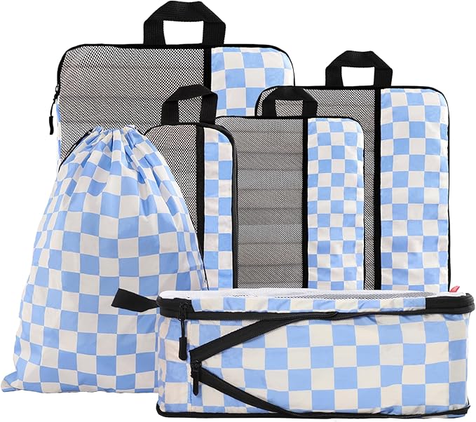 U+U 6 Set Compression Packing Cubes - Ultralight Travel Organizers with Laundry Bag, Space-Saving Suitcase Organizer for Trav