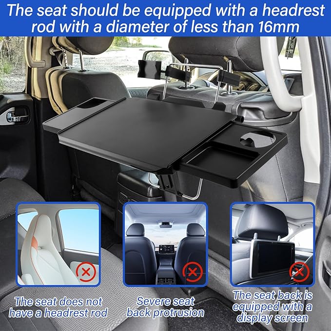 Steering Wheel Tray Foldable Car Steering Wheel Desk with Nonslip Slots Portable Back Seat Headrest Tray Multifunctional Steering Wheel Table for Laptop Work Eating Studying(black)