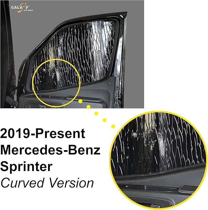 Custom Fit Front Side Sunshades (2pcs) for Mercedes-Benz Sprinter 2019 2020 2021 2022 2023 2024 2025 2026, Insulated Sunshade Privacy Accessories Blockout UV Reflector Protection - Made in USA