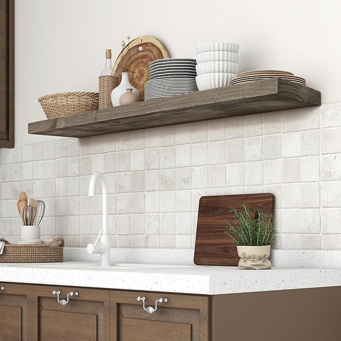 Solid Reclaimed Wood Floating Shelf 48inches Width and 8 inches Depth, Rustic Reclaimed Barnwood Wall Hanging Shelves with In