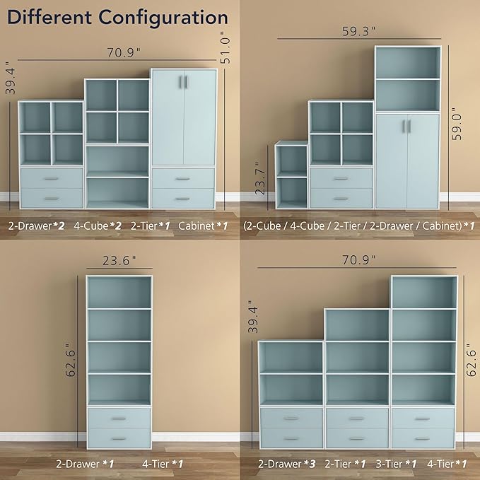 Homes: Inside + Out Apexa 4-Cube Storage Organizer Shelves, Stackable Wood Bookcase Fits Cubby Bins for Organization, Dorm Te