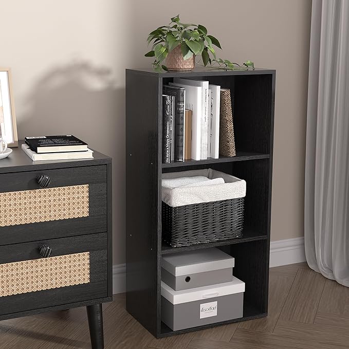 Wooden 3 Cube Storage Organizer, 3 Tier Low Bookcase Freestanding Storage Display Organizer,Versatile Cubes Shelf and Cubby U
