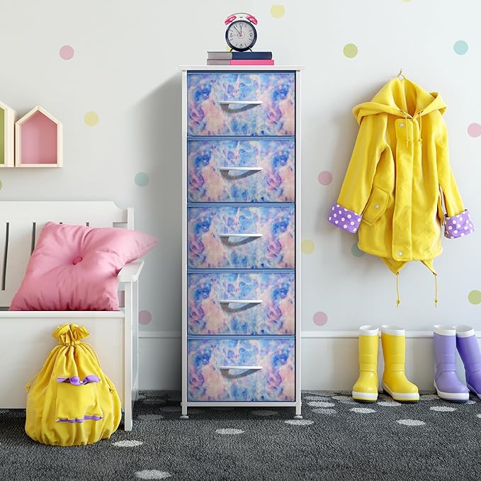 Sorbus Fabric Dresser for Kids Bedroom - Chest of 5 Drawers, Tall Storage Tower, Clothing Organizer, for Closet, for Playroom