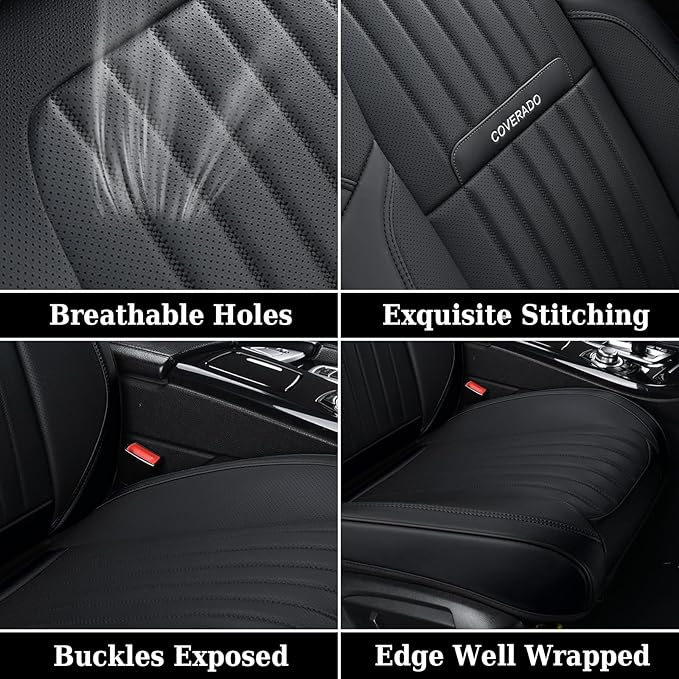 Coverado Car Seat Covers Full Set, Seat Covers for Cars, Black Car Seat Cover, Nappa Leather Car Seat Cushion, Car Seat Prote