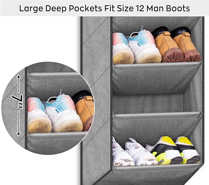 SLEEPING LAMB Over the Door Shoe Organizer for Closet, Short Hanging Shoe Rack with Large Deep Pockets, Narrow Door Sneaker S