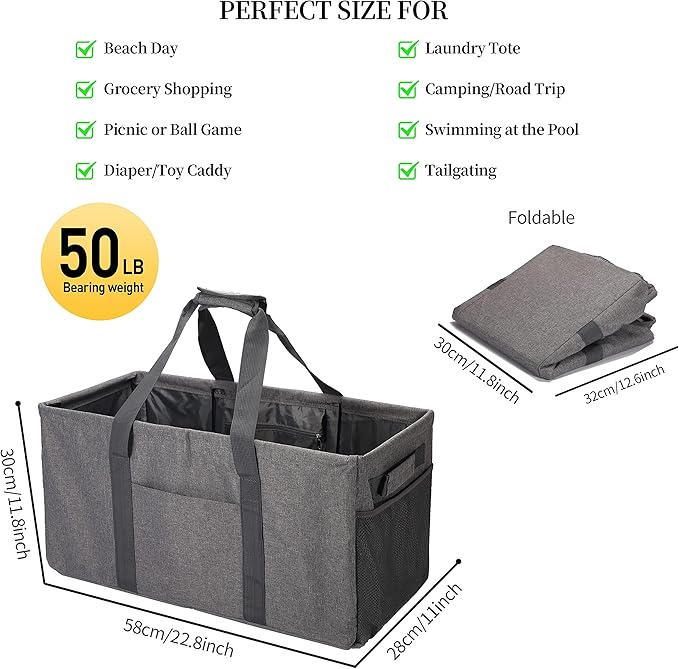 Joyfol Day Extra Large Utility Tote Bag, Reusable Grocery Bags Foldable,Upgraded Metal Frame, With Sturdy Handles Reinforced Bottom Heavy Duty Oxford Fabric Moving Shopping Bags, Gray