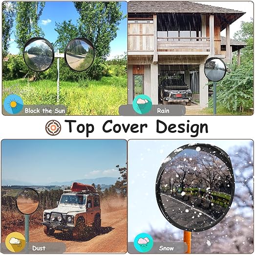 Arcylic Convex Mirror 𝟭𝟮" 𝗦𝗲𝗰𝘂𝗿𝗶𝘁𝘆 𝗠𝗶𝗿𝗿𝗼𝗿, Adjustable Fixing Bracket Wide Angle Clear View for Indoor Outdoor Driveway Parking Garage Warehouse Office (12 inch)
