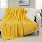 Homiest Decorative Knitted Throw Blanket with Fringe Soft & Cozy Tassel Blanket for Couch Sofa Bed (Mustard Yellow, 50x60)