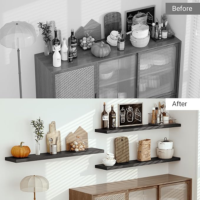 Vivelove 10" Deep Floating Shelves for Wall, 55in Long Shelf for Bathroom, Living Room, Kitchen, Farmhouse, Shelves for Room 