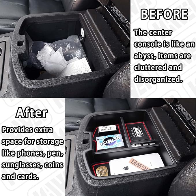 Center Console Organizer Compatible with 2007-2014 Chevy Silverado GMC Sierra Avalanche Tahoe Suburban Yukon Yukon XL Accessories, Floor Mounted Center Console ONLY,Red Trim
