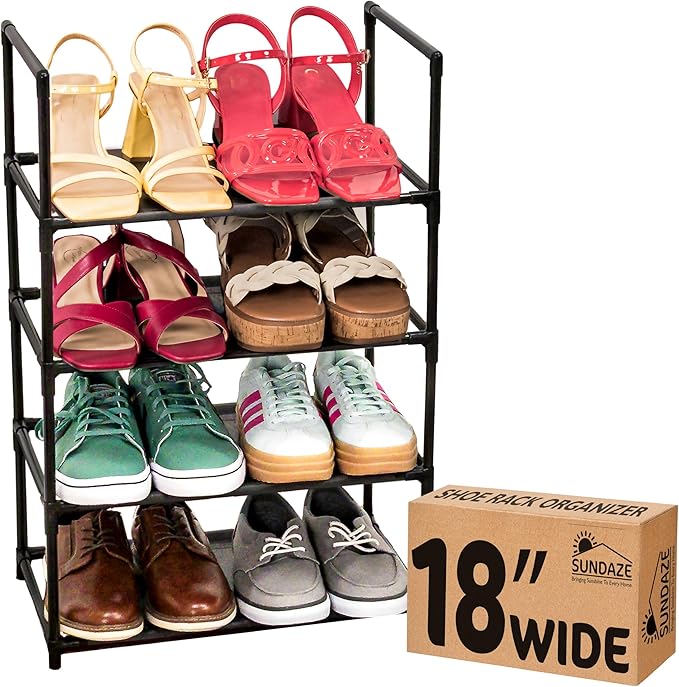 Sundaze Shoe Rack - 4 Tier Shoe Rack for Closet, Sturdy Stackable Shoe Organizer for Closet, Bedroom, Entryway, Garage, Non W