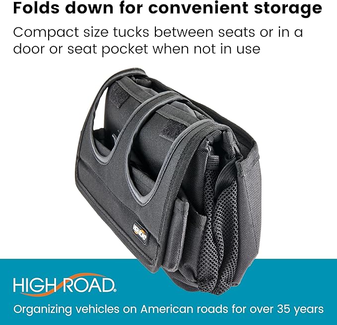 High Road CarHop Jr - Car Organizer with Cup Holders and Storage or Eating Tray for Car - Front Seat Organizer for Drivers and Back Seat Organizer for Kids and Adults