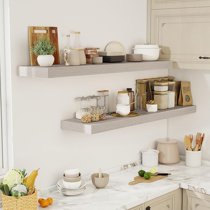 55 Inch Floating Shelves, 12" Deep Floating Shelf Wall Mounted, 55" Wall Shelves, Rustic Deep Bookshelf, Extra Deeper & Thick