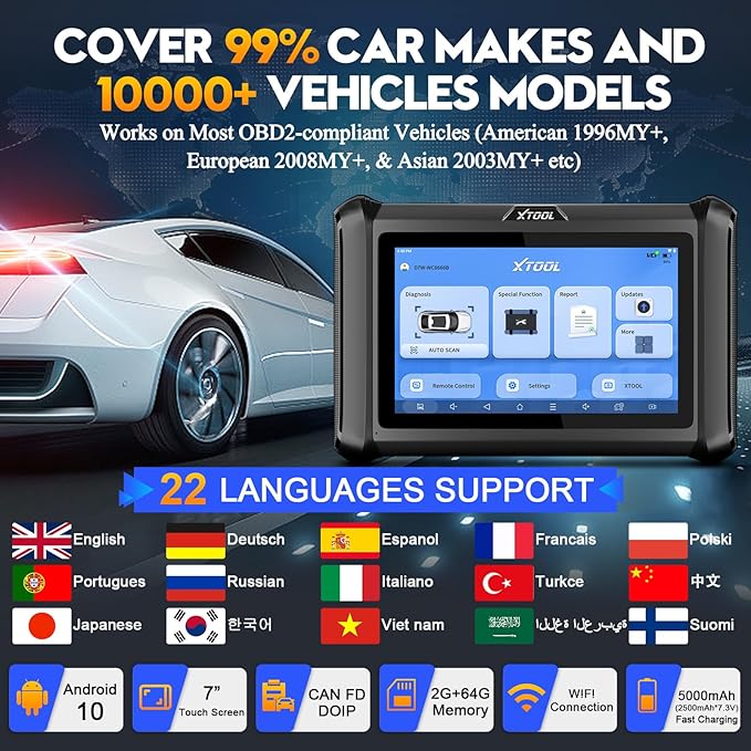 XTOOL D7W Wireless OBD2 Scanner Diagnostic Tool 2026 AI-Assisted Bidirectional Scan Tool Upgraded of D7/D7S/D7BT, ECU C0ding,
