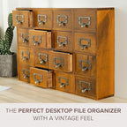 Card Catalog Desk Drawer Organizer - Wooden Storage Box with 16 Drawers - Home Office Desk Organizer Curio Cabinet - Rustic D