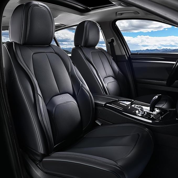Coverado Automotive Seat Covers, Leather Seat Covers Front Seat, Luxury Car Seat Covers with Lumbar Support, Front Driver Sea