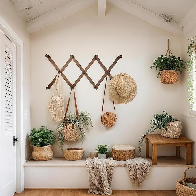 SKOLOO Hat Rack for Wall with 11 Hooks, 24 inch Solid Wooden, Modern, Huge Coat Rack Wall Mount for Coats, Hats, Bags, Cowboy