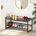 Expandable Shoe Rack, 2 Tier Adjustable Shoe Organizer with Flat & Slant Dual Use Design, Space Saving Shoes Stand for Closet