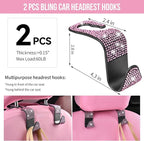 CAR PASS Bling Pink Car Accessories Set for Women, Sparkly Rhinestone Diamond Steering Wheel Cover Seat Belt Cushion Glitter 