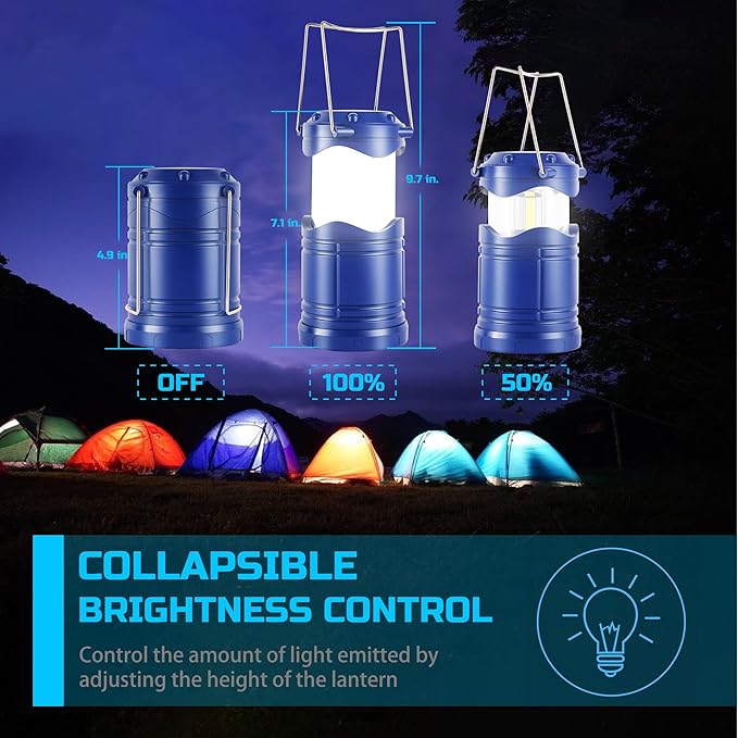 Lichamp LED Camping Lantern, 4 Pack Battery Powered Flashlight for Power Outages, Portable Collapsible Hanging Light Essentia