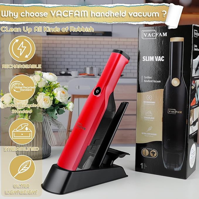 Handheld Vacuum Cordless,15KPA High Power Suction,USB Quick Charge,Car Vacuum Cleaner with Storage Dock,Lightweight Rechargea