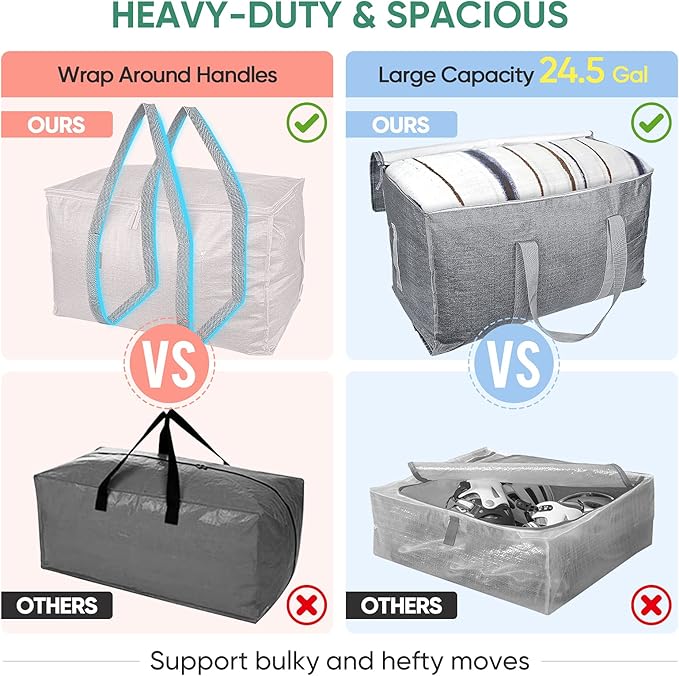 BALEINE 2-Pack Oversized Moving Bags with Reinforced Handles, Heavy-Duty Storage Tote for Clothes, Moving Supplies (Winter Gr