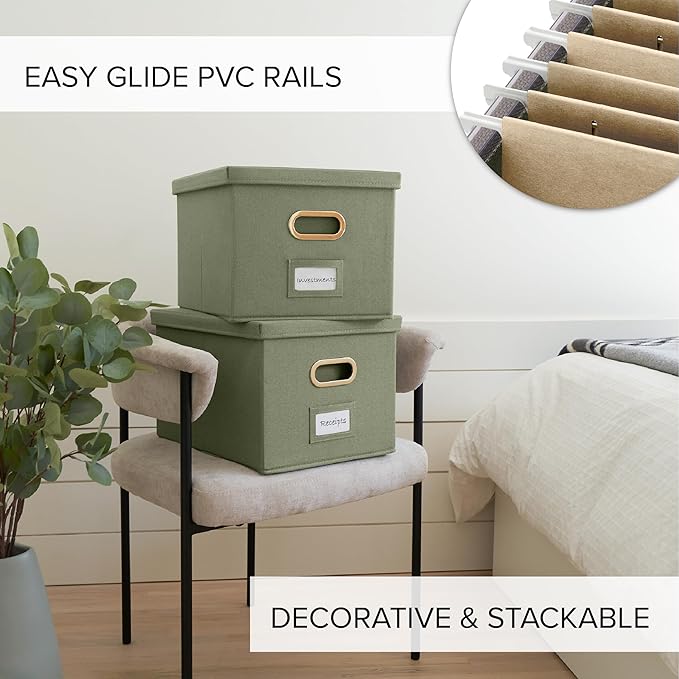 ZICOTO Decorative File Organizer Box Set of 2 - Collapsible Linen Filing Cabinets w/Handles Are Perfect to Store all Your Doc