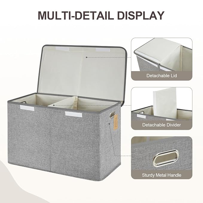 Large Toy Storage Box with Lid, Collapsible Toys Storage Organizer Bins with Dividers and Handles, Storage Chest Bin for Kids