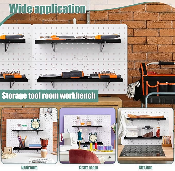 Qunclay 8 Pack Pegboard Shelf Set Wooden Shelves with Metal Brackets Hook Wall Pegboard Shelving Heavy Duty Accessories for C