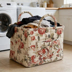 Quilted Laundry Basket with Handles - Multi-Purpose Fabric Storage Basket，Boho Fabric Storage Baskets with Handles for Car, H