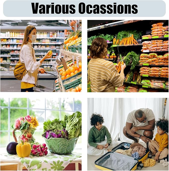 4PC Foldable Reusable Shopping Bags 210D Nylon Waterproof Travel Grocery Tote with Drawstring Mouth & Reinforced Handle