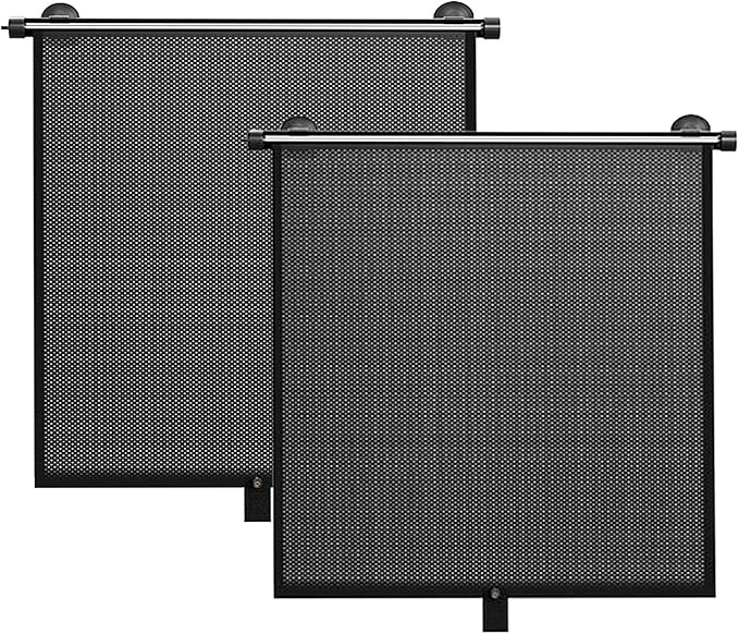 2 Pack Retractable Car Shades for Side Windows - Window Sun Shade for Car with Strong Suction Cups | Roller Shades UV Heat Block Sun Shade for Cars House Office Window (L:19.6"x19.6")