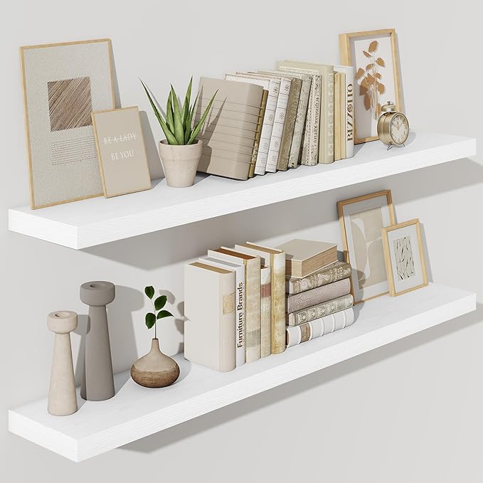 Fun Memories 55 Inch Floating Shelves for Wall, Fireplace Mantel Shelf with Invisible Heavy Duty Bracket, 8 Inch Deep Storage