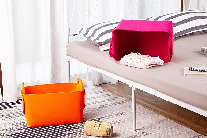 Minoisome Storage Basket Felt Storage Bin Collapsible& Convenient Box Organizer with Carry Handles for Office Bedroom Closet 
