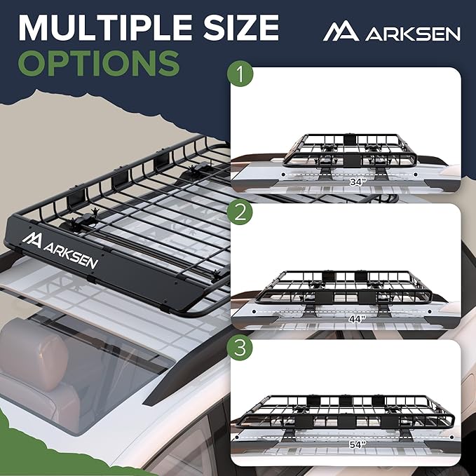 ARKSEN 54 x 39 x 5 Inch Roof Rack Cargo Carrier, Rooftop Cargo Basket with Extension, 150 lbs Capacity Heavy Duty Car Top Luggage Rack for SUV, Pickup Truck with Net & Ratchet Straps