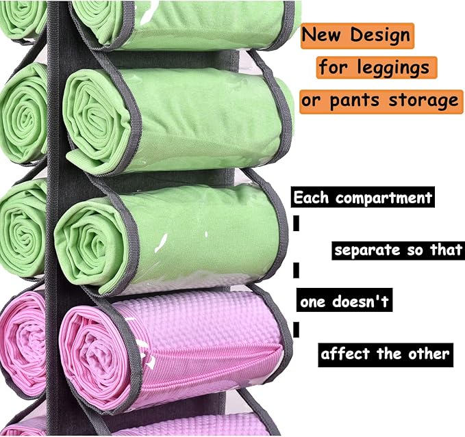 Legging Storage Bag Storage Hanger Can Holds 24 Leggings or Shirts Jeans Compartment Storage Hanger, Foldable Leggings Organi